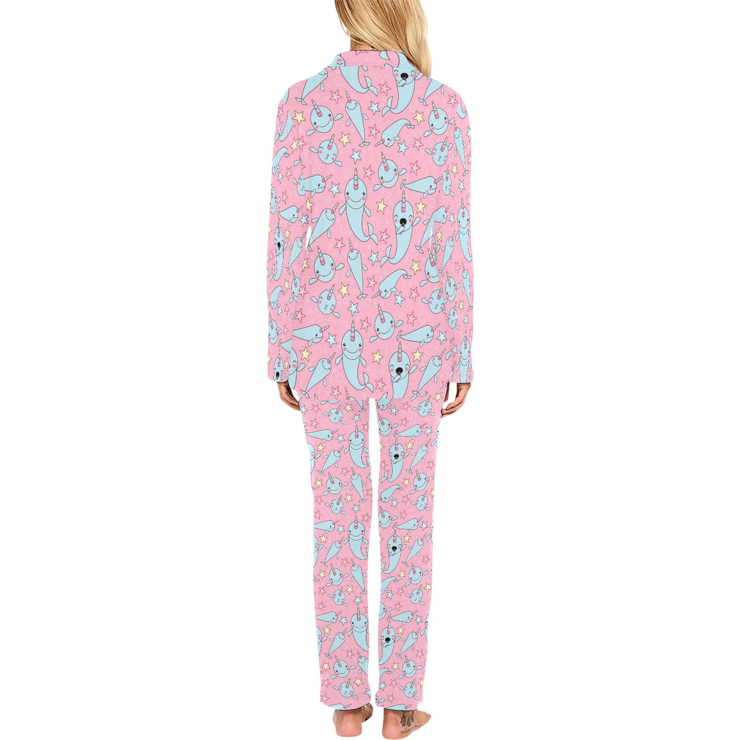 Narwhal Cartoon Cute Print Women's Long Pajama Set