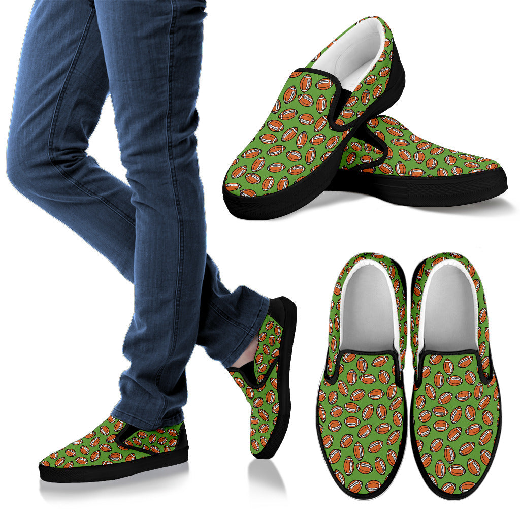 American Football on Green Design Men Slip Ons Shoes