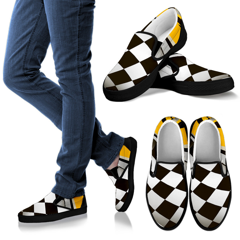 Checkered Flag Racing Style Men Slip Ons Shoes