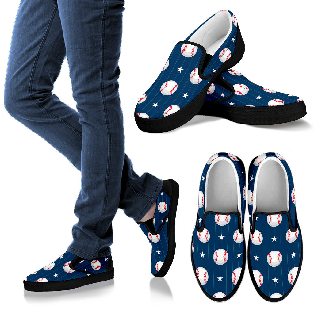 Baseball Star Print Pattern Men Slip Ons Shoes