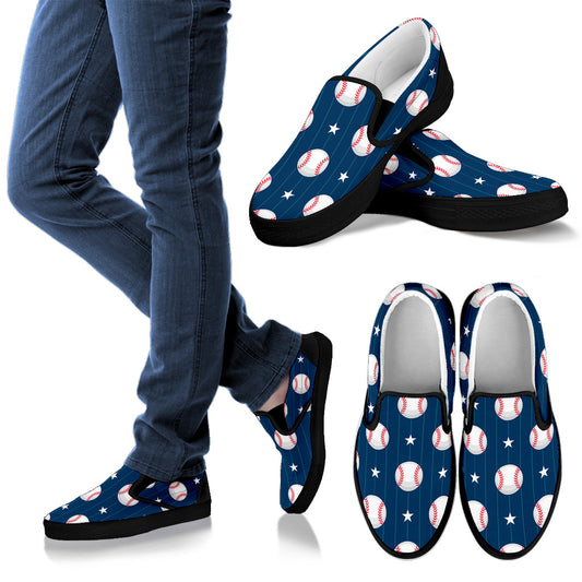 Baseball Star Print Pattern Men Slip Ons Shoes