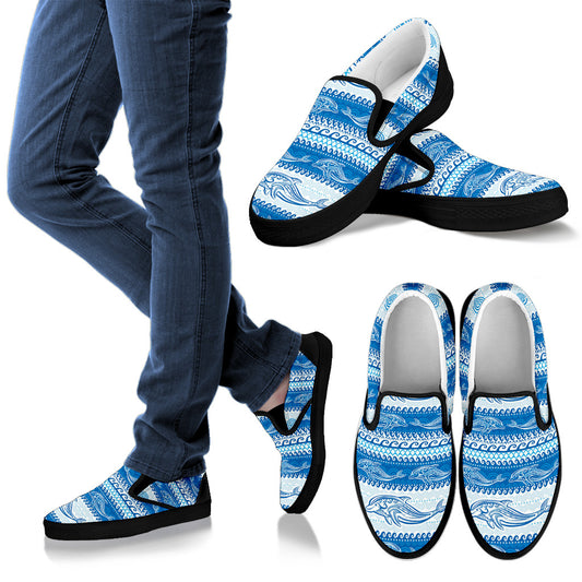 Dolphin Tribal Print Pattern Men Slip Ons Shoes