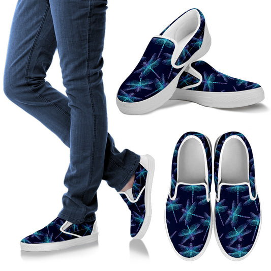 Dragonfly Hand Drawn Style Print Men Slip Ons Shoes
