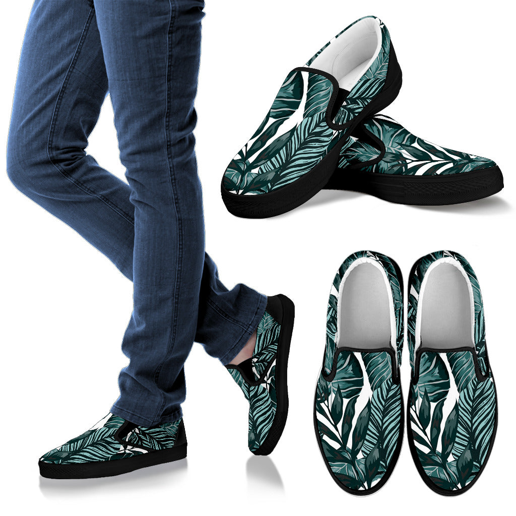 Tropical Palm Leaves Pattern Men Slip Ons Shoes