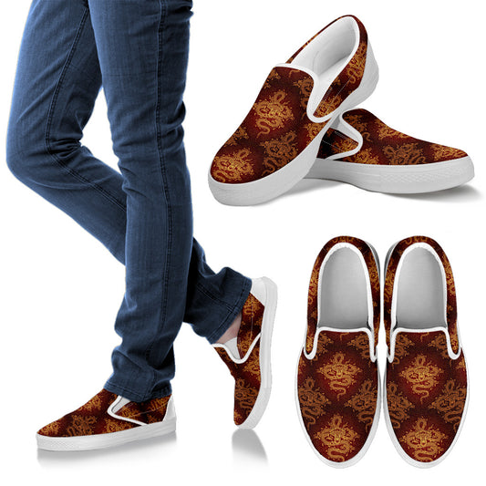 Chinese Dragons Gold Design Men Slip Ons Shoes