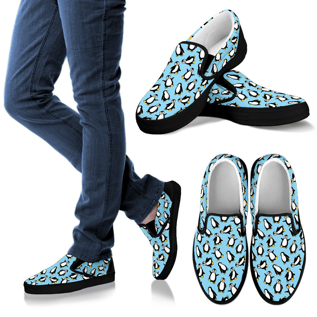 Penguin Happy Print Men Slip Ons Shoes