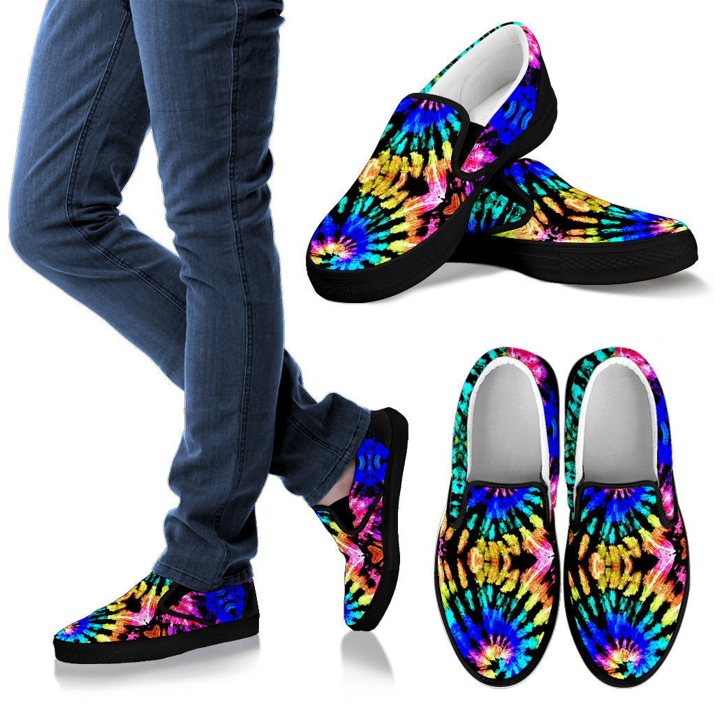 Tie Dye Rainbow Design Print Men Slip Ons Shoes