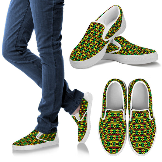 African Geometric Print Pattern Men Slip Ons Shoes
