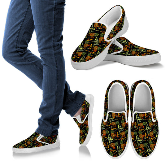 Aloha Hawaii Time Design Themed Print Men Slip Ons Shoes