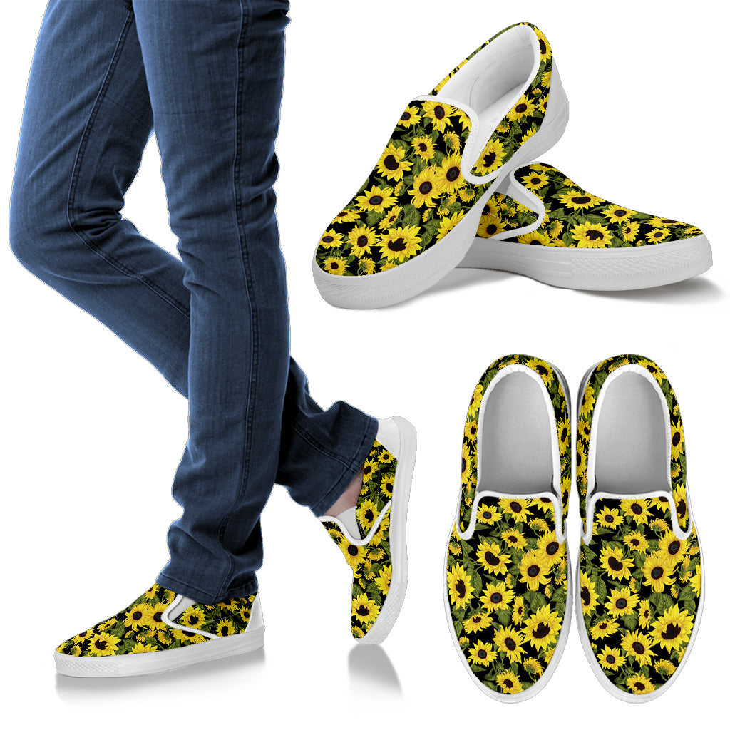 Sunflower Fresh Bright Color Print Men Slip Ons Shoes