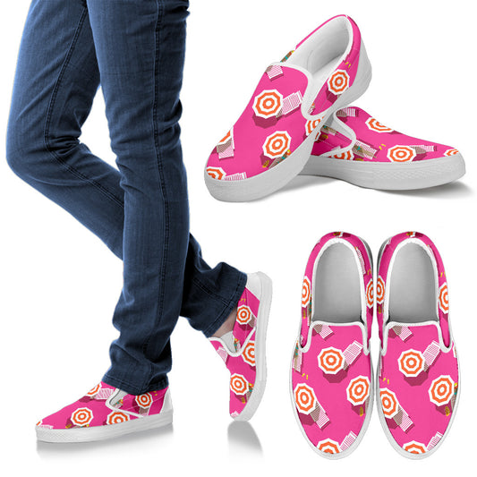 Beach Top View Umbrella Theme Men Slip Ons Shoes