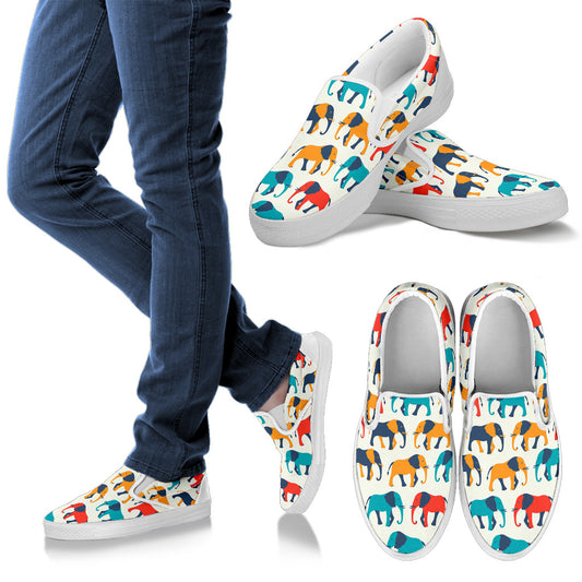 Elephant Colorful Print Pattern Men Slip Ons Shoes