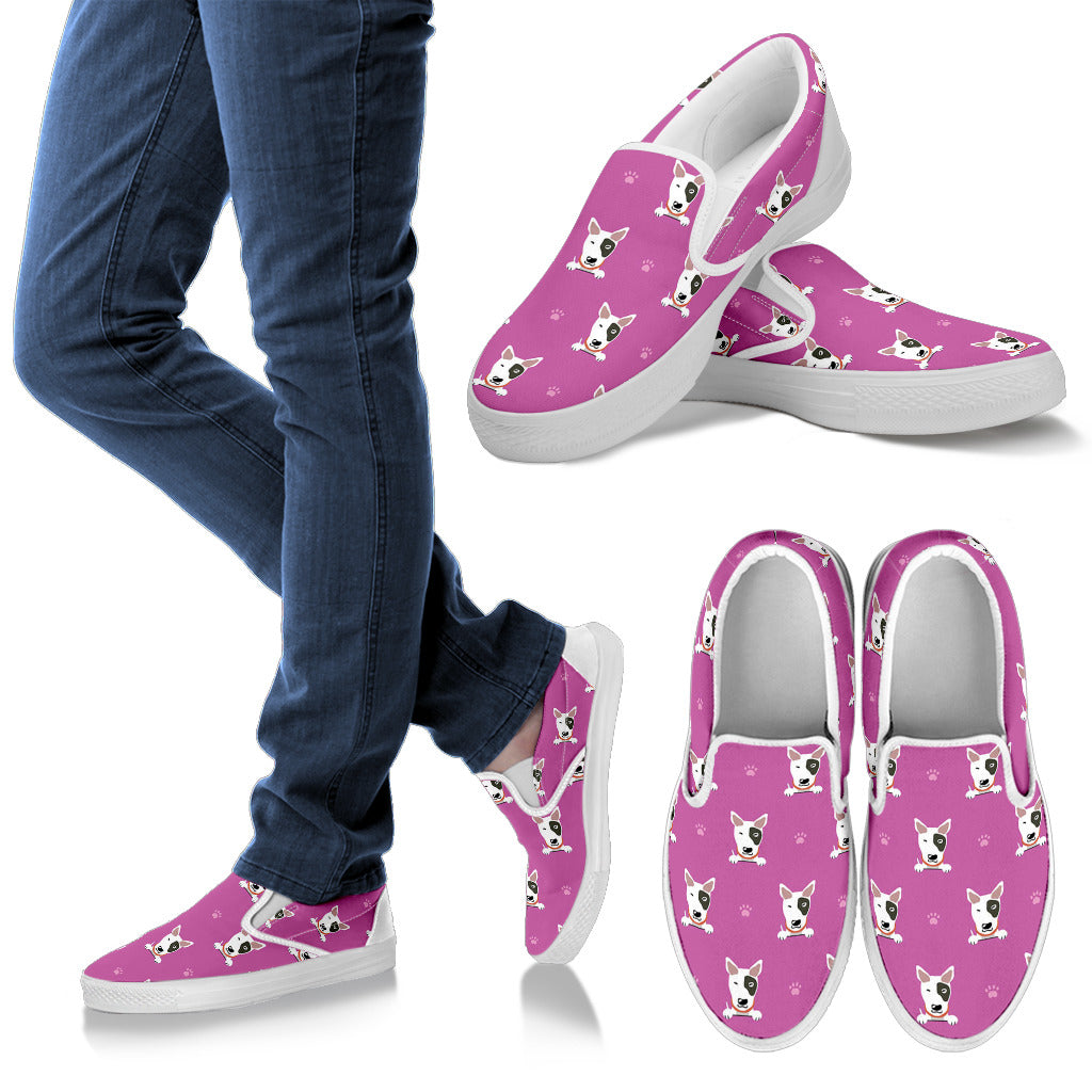 Bull Terrier Happy Print Pattern Men Slip Ons Shoes