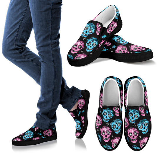 Day of the Dead Skull Print Pattern Men Slip Ons Shoes