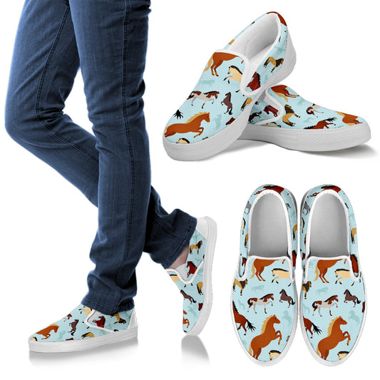 Horse Cute Themed Pattern Print Men Slip Ons Shoes