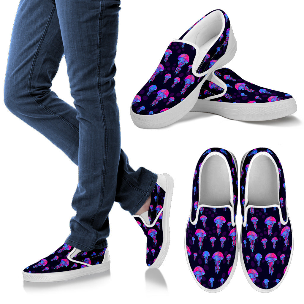 Jellyfish Neon Print Men Slip Ons Shoes