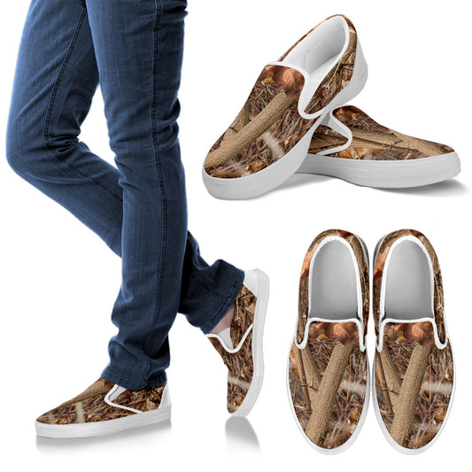 Camo Realistic Tree Forest Autumn Print Men Slip Ons Shoes
