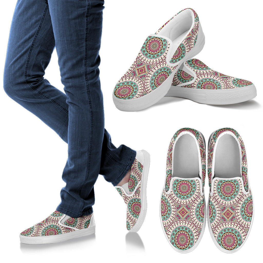 Bohemian Round Style Print Men Slip Ons Shoes