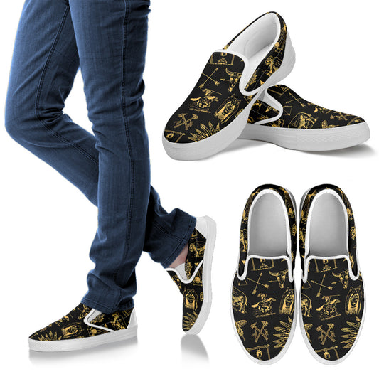 American indian Gold Style Men Slip Ons Shoes