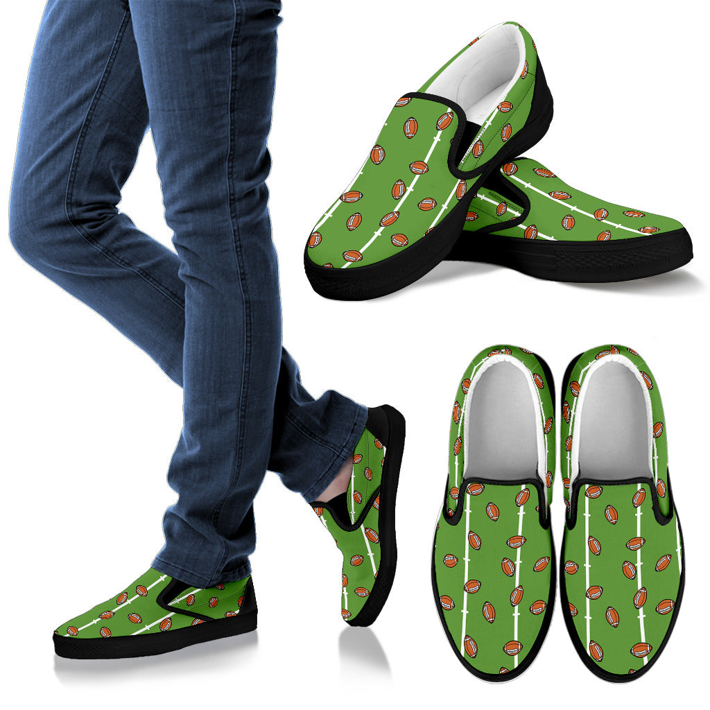 American Football on Field Themed Print Men Slip Ons Shoes