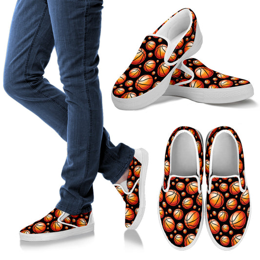 Basketball Black Background Pattern Men Slip Ons Shoes