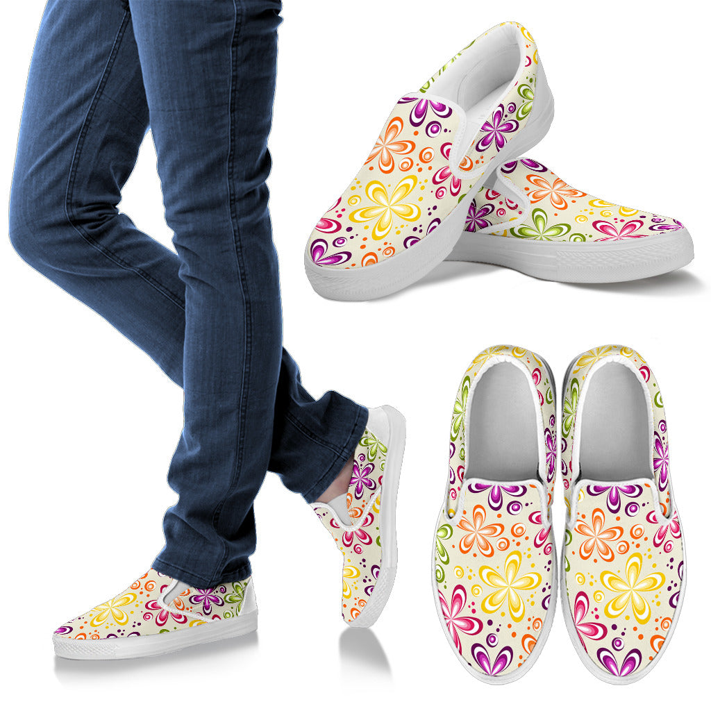 Flower Power Colorful Design Print Men Slip Ons Shoes