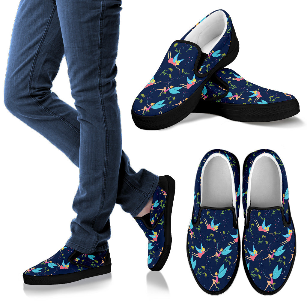 Fairy with flower Print Pattern Men Slip Ons Shoes