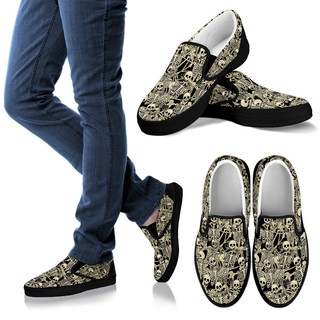 Skeleton Design Print Men Slip Ons Shoes