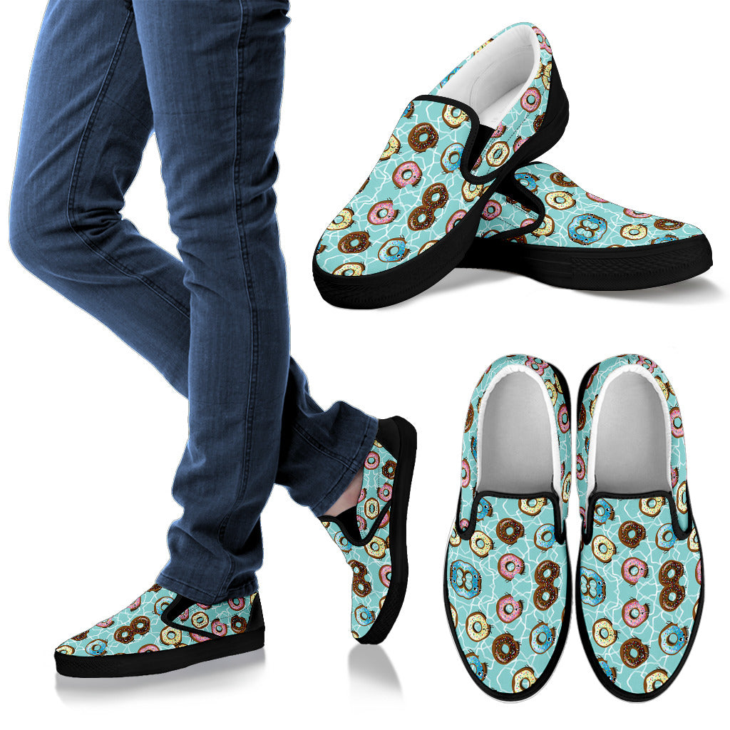 Emoji Donut Print Pattern Men Slip Ons Shoes