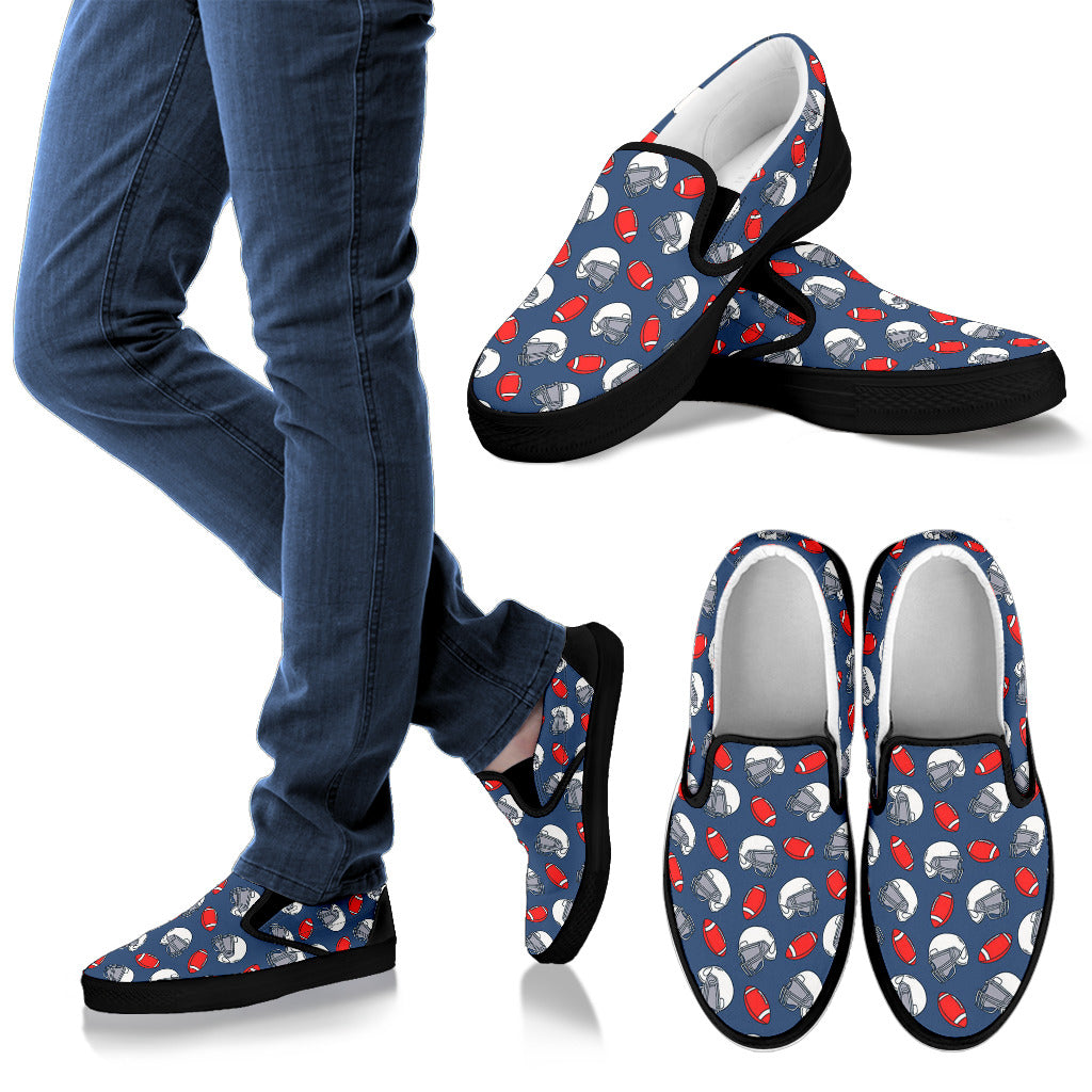 American Football Helmet Design Pattern Men Slip Ons Shoes