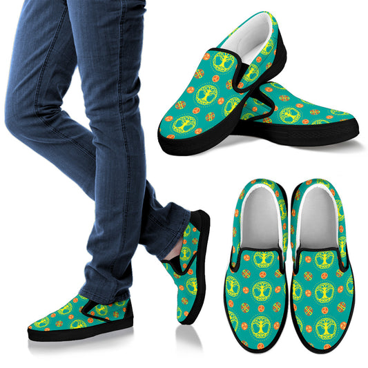 Celtic Tree of Life Print Pattern Men Slip Ons Shoes