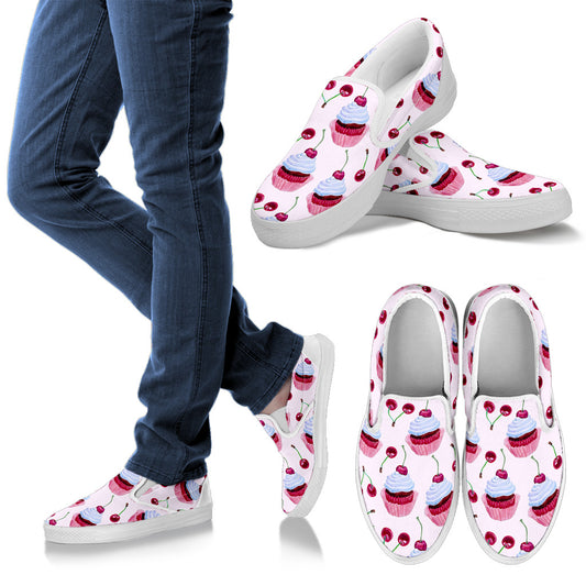 Cherry Cupcake Pink Pattern Men Slip Ons Shoes