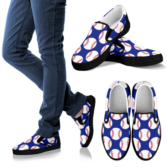 Baseball Blue Background Men Slip Ons Shoes