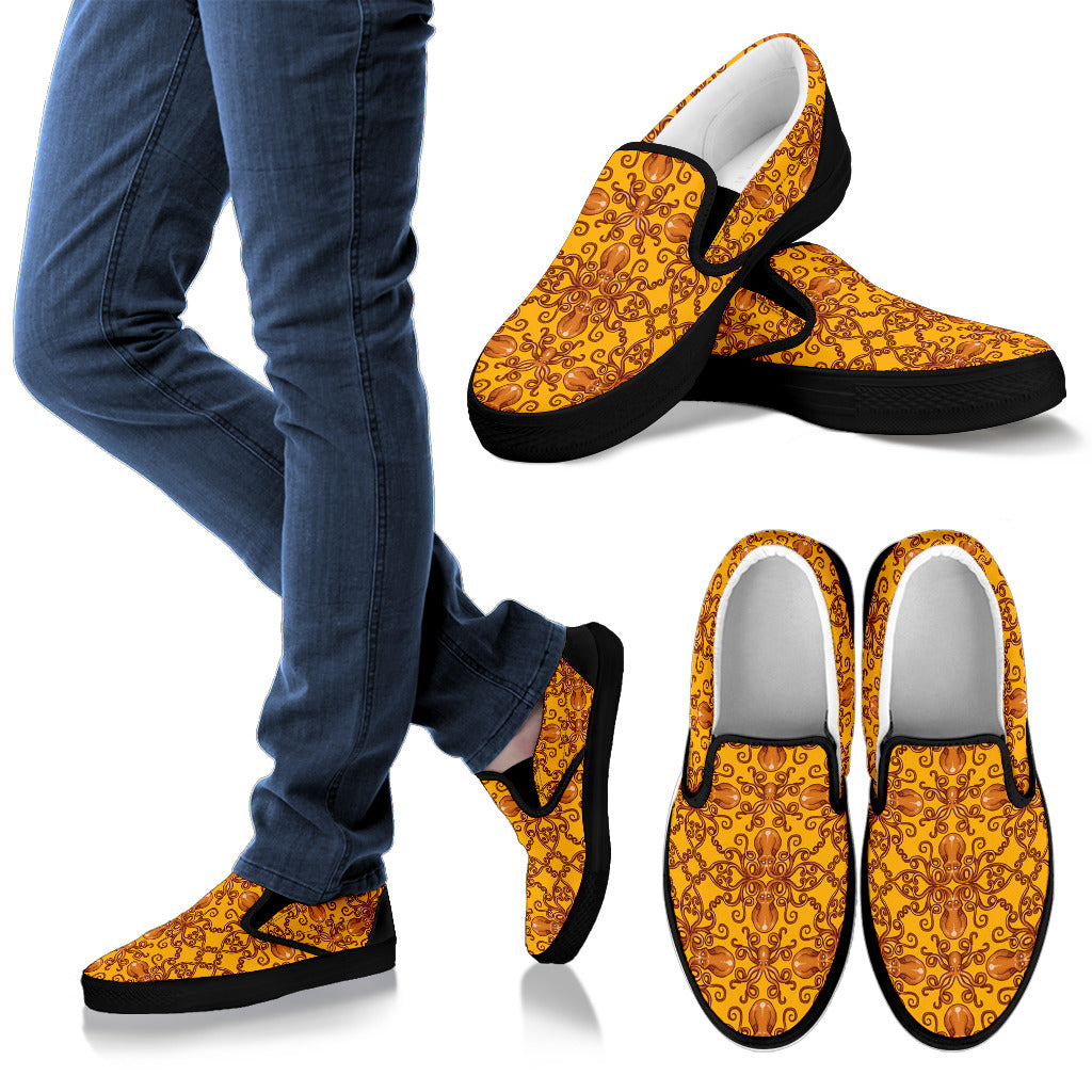Octopus Background Design Print Men Slip Ons Shoes