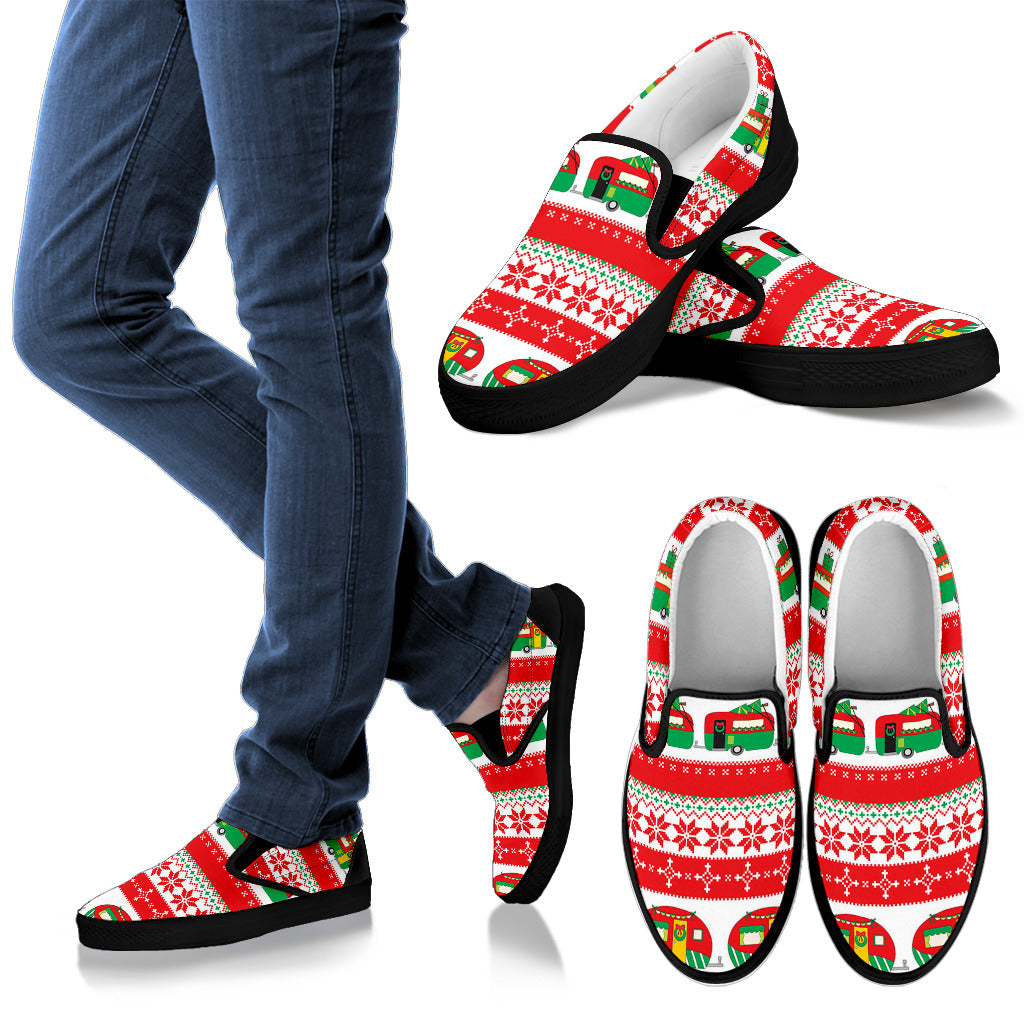 Camper Camping Ugly Christmas Design Print Men Slip Ons Shoes
