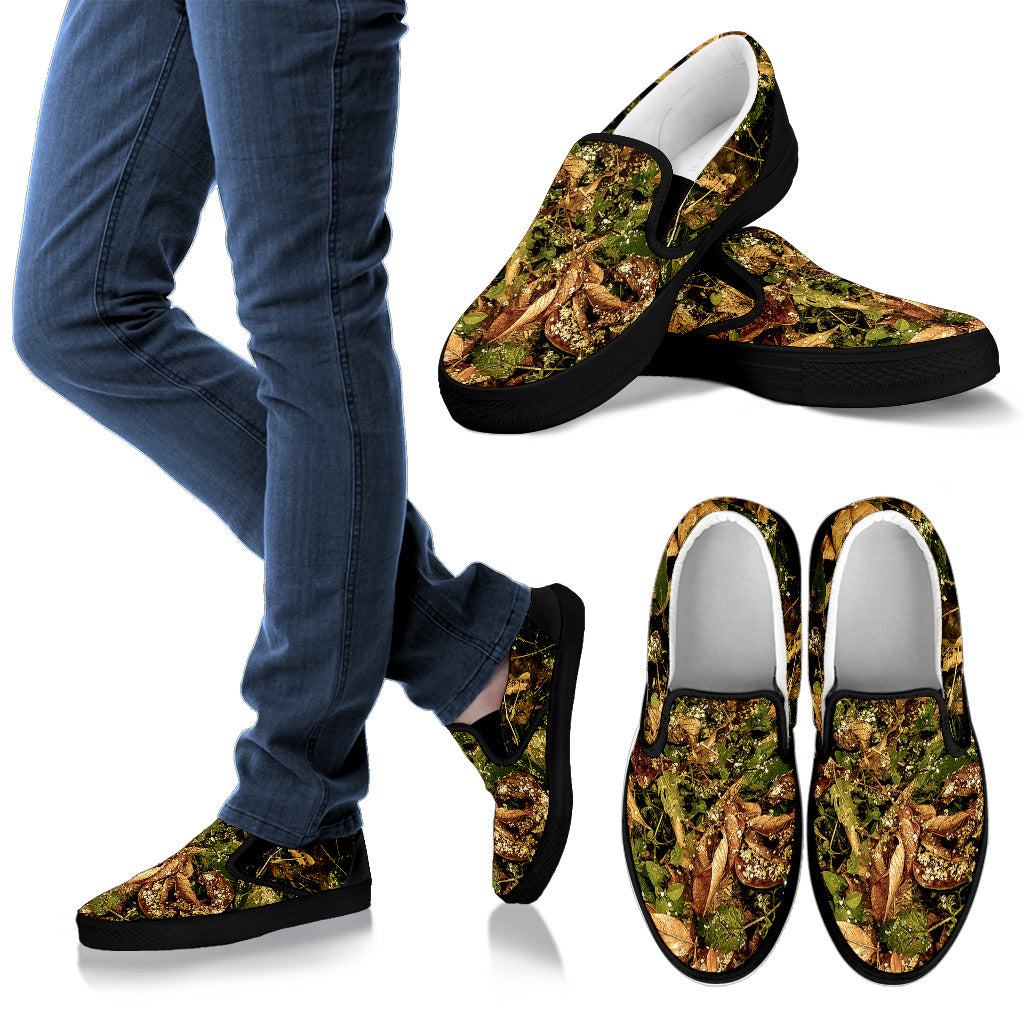 Camo Realistic Tree Forest Texture Print Men Slip Ons Shoes