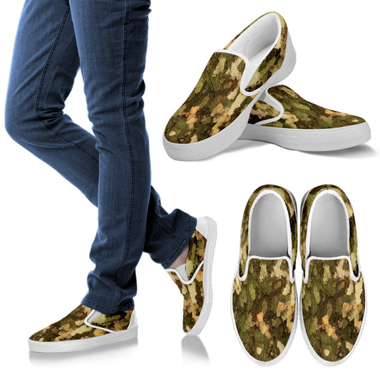 Camo Realistic Tree Texture Print Men Slip Ons Shoes