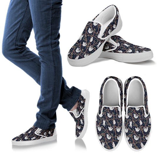 Sloth Happy Design Themed Print Men Slip Ons Shoes