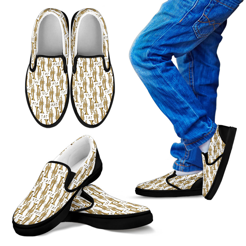 Trumpet with Music Note Print Men Slip Ons Shoes