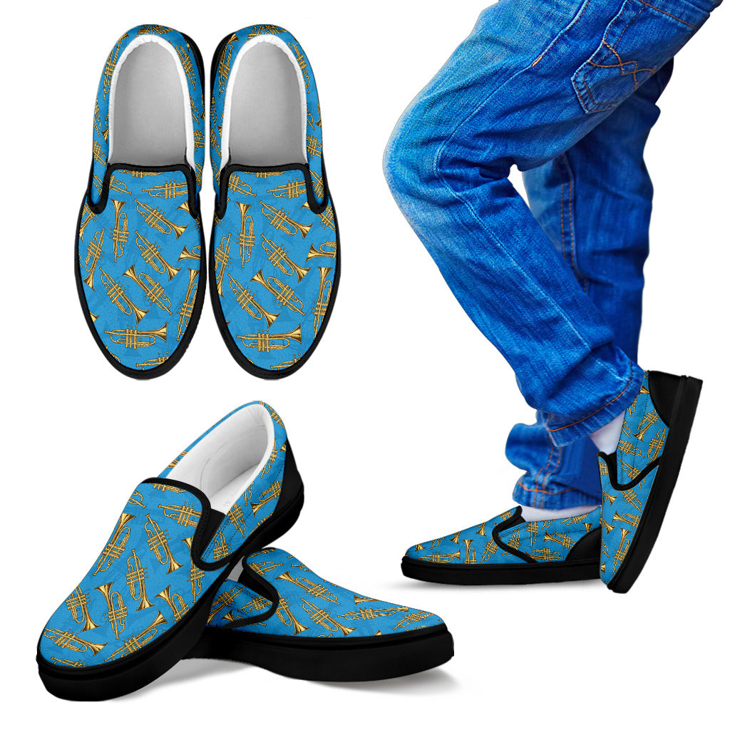 Trumpet Golden Pattern Themed Print Men Slip Ons Shoes