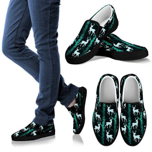 Deer Jungle Print Pattern Men Slip Ons Shoes