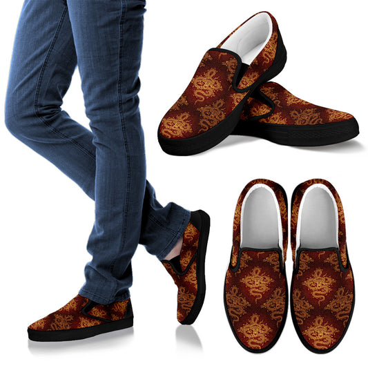 Chinese Dragons Gold Design Men Slip Ons Shoes