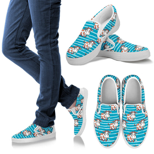 Cow Cute Print Pattern Men Slip Ons Shoes