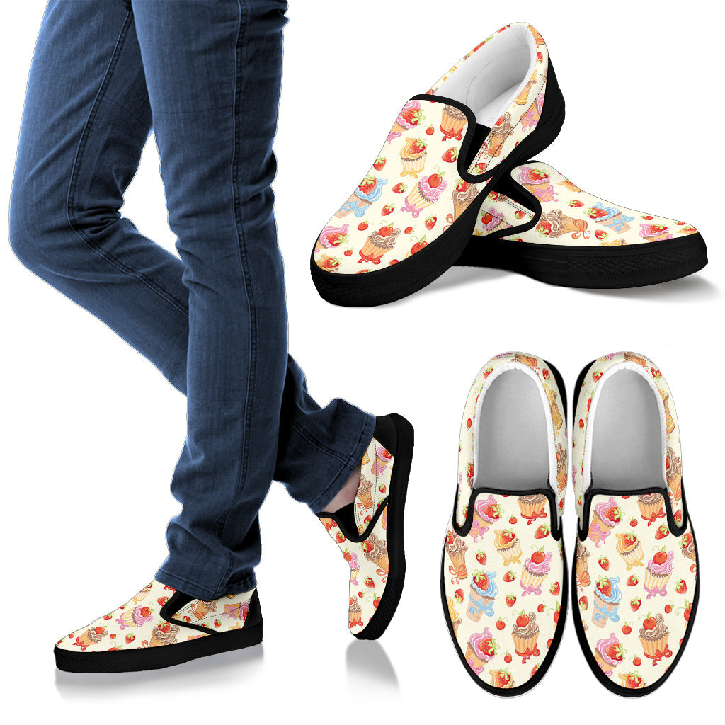 Cupcakes Strawberry Cherry Print Men Slip Ons Shoes