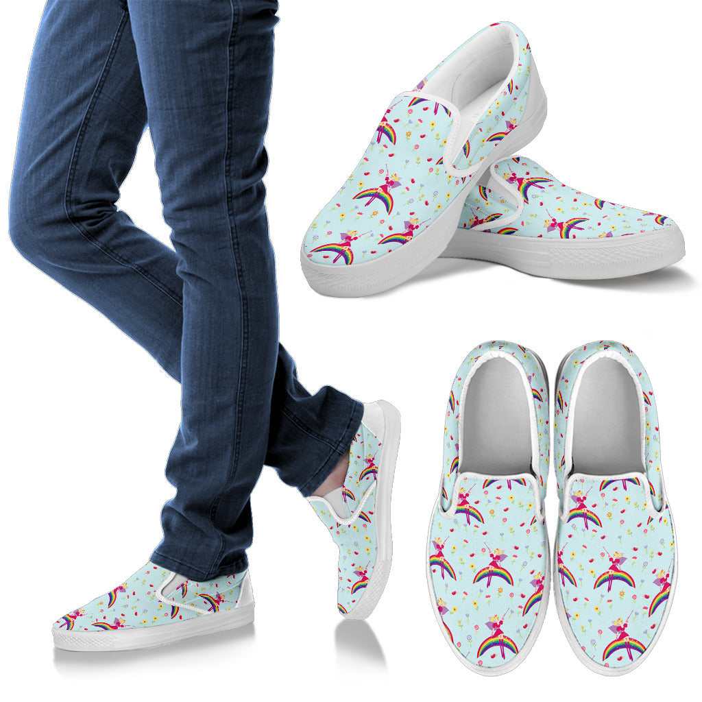 Fairy with Rainbow Print Pattern Men Slip Ons Shoes