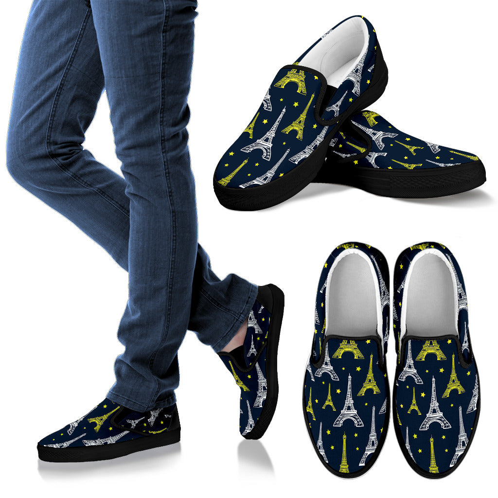 Eiffel Tower Star Print Men Slip Ons Shoes