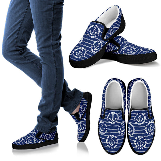 Anchor Stripe Pattern Men Slip Ons Shoes