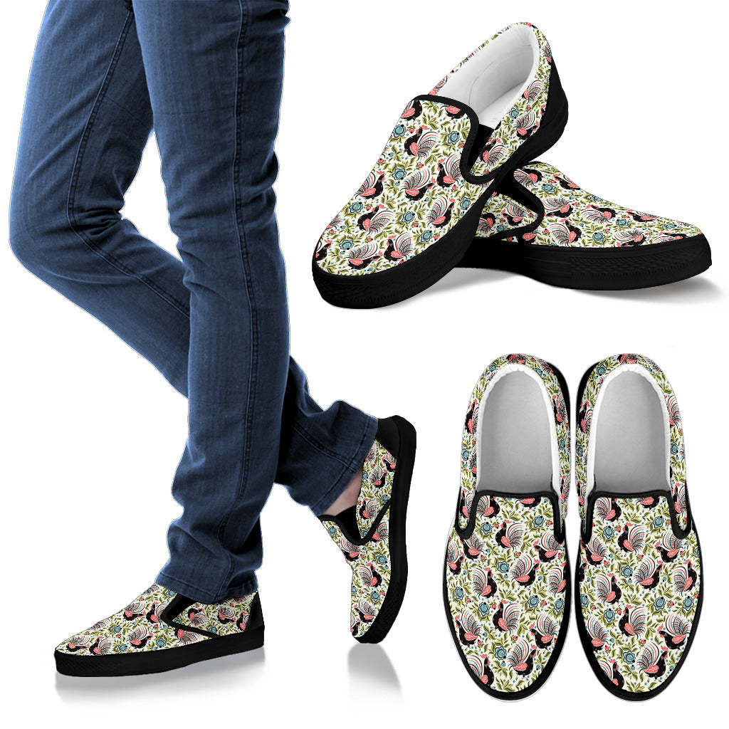 Rooster Print Design Men Slip Ons Shoes