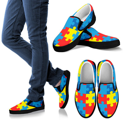 Autism Awareness Puzzles Design Print Men Slip Ons Shoes