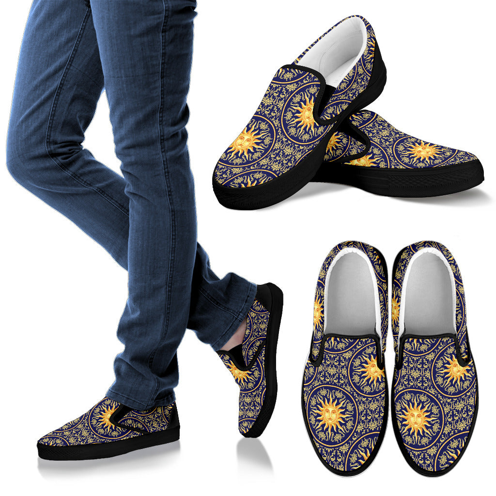 Celestial Gold Sun Face Men Slip Ons Shoes